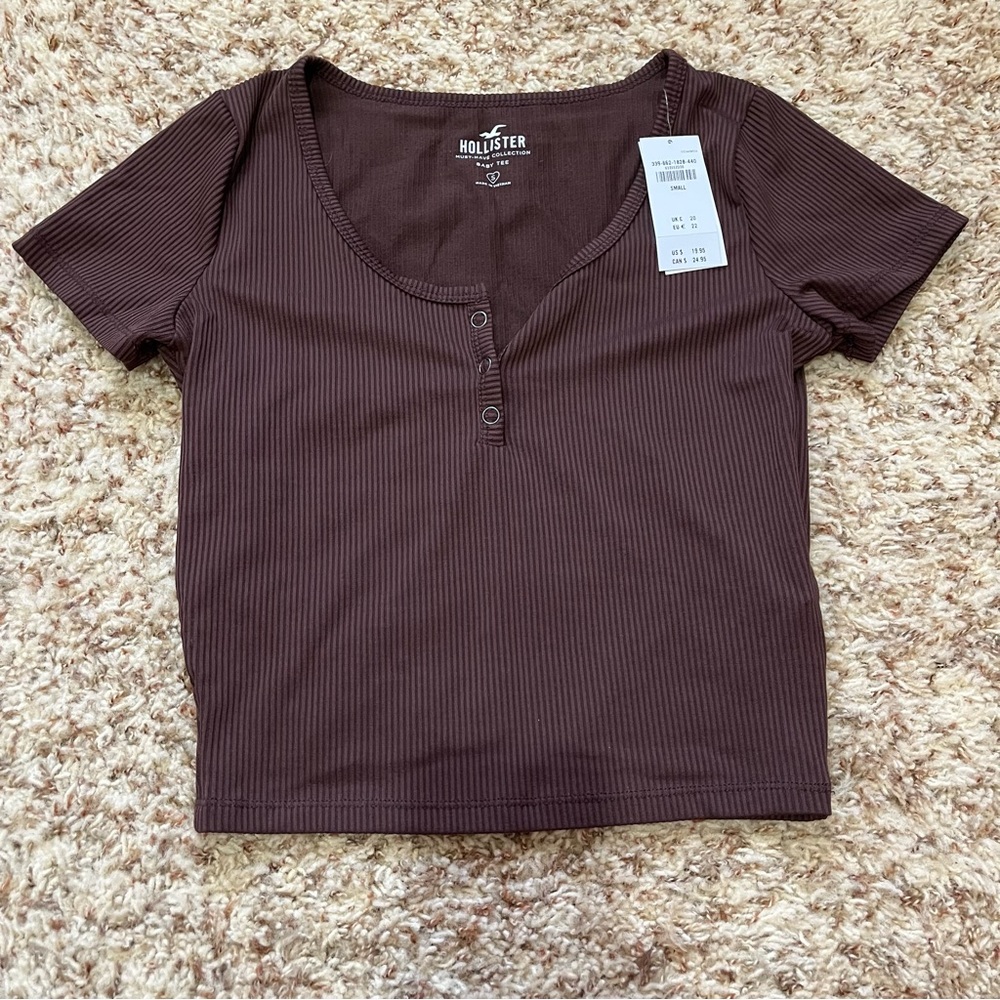 Hollister Women's Dark Brown Short Sleeve Top